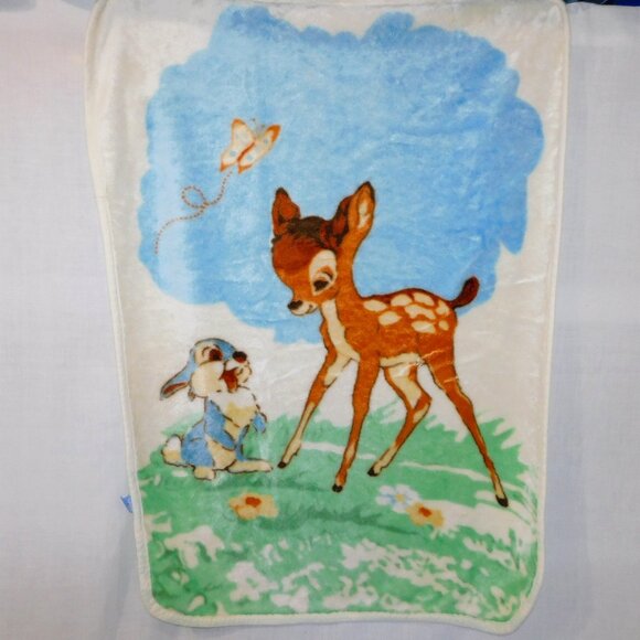VTG Disney Baby Bambi Deer Thumper Toddler Crib Fleece Plush Blanket 31" x 42" - Picture 1 of 8